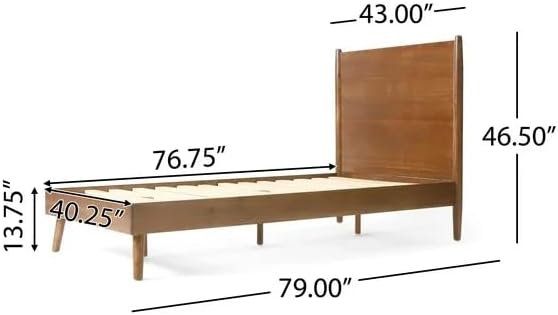Merax Twin Size Solid Wood Platform Bed, Mid-Century Modern Bed Frame with Splayed Legs, 600 lbs Weight Capacity, No Box Spring Needed, Brown