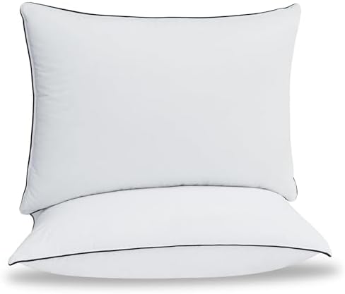 Hotel Collection Down Bed Pillows Standard Size Set of 2, Breathable Cotton Blend Shell Cover,Medium Firm, Down Fiber Pillows for Sleeping - Soft Support for Back