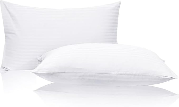 King Pillow Protectors with Zipper Egyptian Cotton Sateen Stripe Pack of 2 Oeko-TEX Certified