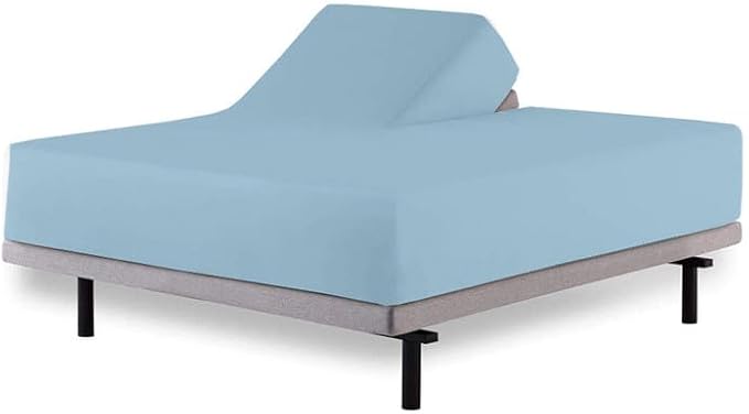 Rajlinen Flex Top King Sheet Set for Adjustable Bed, Split Head King Sheets 34 Inch Split, 100% Cotton, Deep Pocket 16 Inch, Light Blue Solid