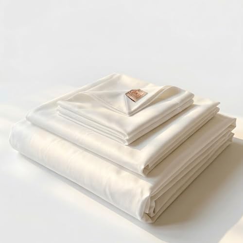100% Egyptian Giza 92 Cotton Bed Sheet Set, 600 Thread Count, 4 Piece Soft & Breathable with Deep Pocket Fitted Sheet, Made in Egypt (White, Queen (U.S. Standard))