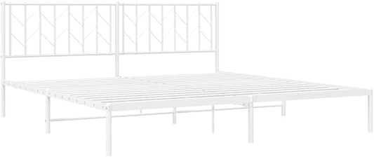 vidaXL 12'' King Metal Bed Frames with Headboard, Platform Bed Frame with Strong Metal Slats Support, Under Bed Storage, Noise Free, White, Without Mattress