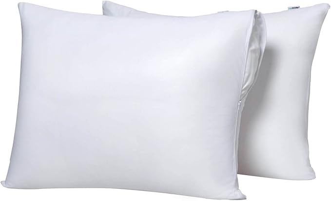 Cooling Bamboo Viscose Feather Proof Pillow Protectors with Zipper Standard Size Waterproof Down Proof Covers for Bed Pillows 2 Pack