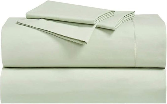 Royal Hotel Bedding Abripedic Crispy Percale Sheets, 300-Thread-Count, 4PC Solid Sheet Set, 100% Cotton, Up to 18 Inch Deep Pocket, Top Split King, Celery
