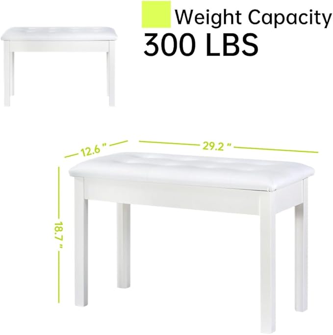 Sanpuli Solid Wood Duet Piano Bench with Storage, Piano Stool and Padded Cushion, Keyboard Bench with Bookcase, Piano Chair and Piano Seat with High-Density Sponges.