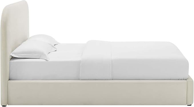 Modway Keynote Modern King Size Bed Frame with Curve Shaped Headboard in Alabaster, Upholstered Performance Velvet King Platform Bed, Soft Cloud Bed Frame, No Box Spring Needed
