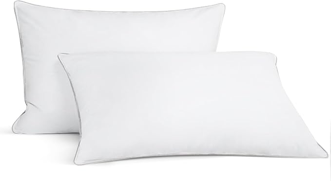 Luxury Down Feather Pillow Set of 2 - Queen/King Bed Pillows for Sleeping with Premium 100% Cotton Cover (King)