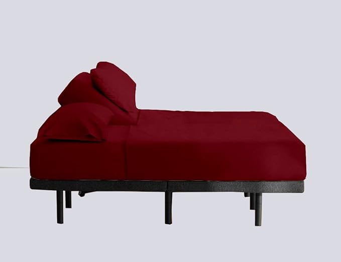 Top Split King Fitted Sheet for Adjustable beds,Half Split King Fitted Sheet for Adjustable beds only Split Down 34 inches from The Top,Split Head Flex King Sheet (Burgundy)