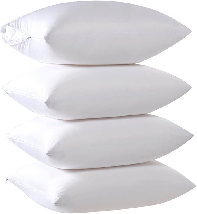 Kingnex 4 Pack Waterproof Drool Proof Feather Proof Pillow Protectors for 13"x18" or 14"x19" or 12"x20" Lumbar or Travel Pillow