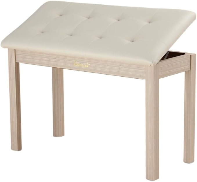 Sanpuli Solid Wood Duet Piano Bench with Storage, Piano Stool and Padded Cushion, Keyboard Bench with Bookcase, Piano Chair and Piano Seat with High-Density Sponges.