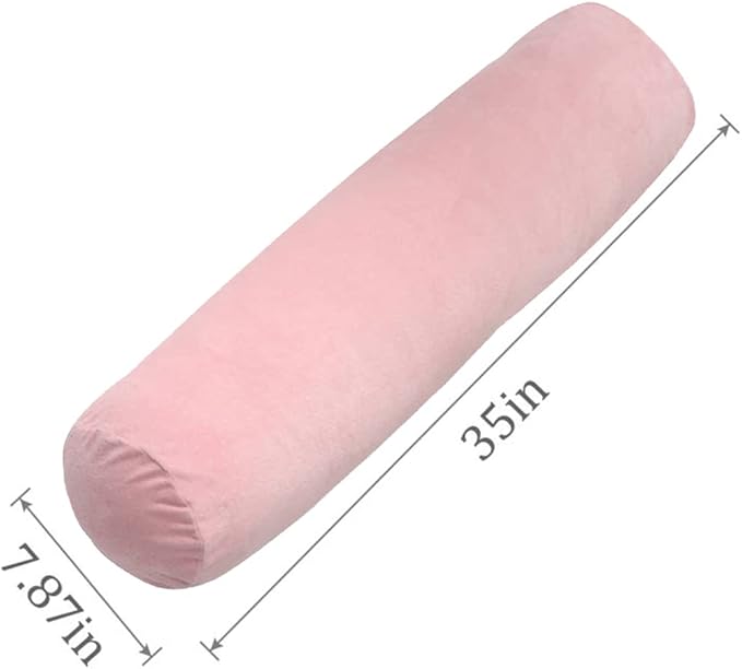 1 MIDDLE ONE Body Pillow, Bolster Pillow with Removable Velour Cover, Long Round Roll Cylinder Pillow for Bed, 35" x 7.87", Pink