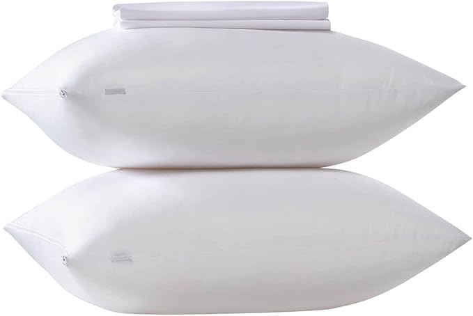 Kingnex 4 Pack Waterproof Down Feather Proof Pillow Protectors with Zipper Queen Size Set of 4 Protective Covers for 20x30 20x28 Bed Pillows