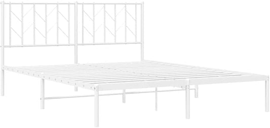 vidaXL 12" Metal Queen Bed Frames with Headboard, Platform Bed Frame with Strong Metal Slats Support, Under Bed Storage, Noise Free, White, Without Mattress