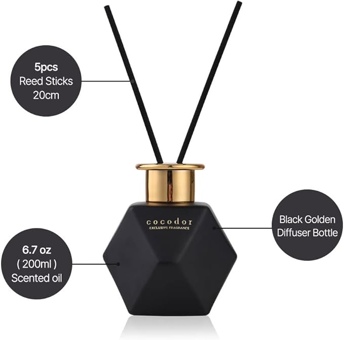 COCODOR Black Golden Reed Diffuser/in The Cafe/6.7oz(200ml)/Home Decor & Office Decor, Fragrance and Gifts, Aromatherapy, Mother's day