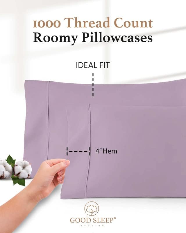 1000 TC Lavender Standard Pillowcases Set of 2 100% Egyptian Cotton Pillow Cases with Long Staple Cotton & Sateen Weave, Silky Soft Hotel - Like Bed Pillow Covers for Comfy Sleeping, Snug Fit