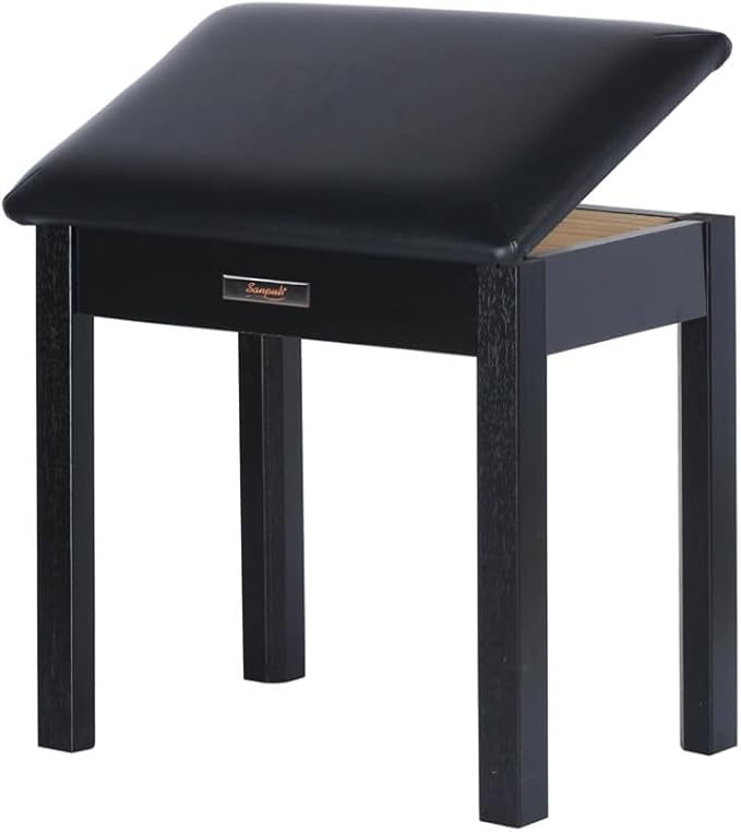 Sanpuli Solid Wood Piano Bench with Storage, Piano Stool and Padded Cushion, Keyboard Bench with Bookcase, Piano Chair and Piano Seat with High-Density Sponges.