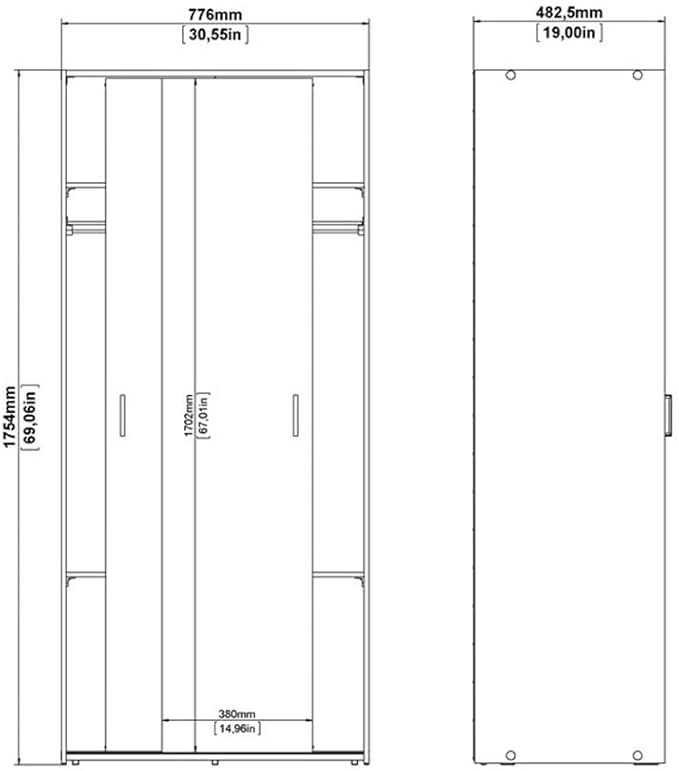 Tvilum Wardrobe with 2 Sliding Doors - Clothing Storage for Bedroom, White