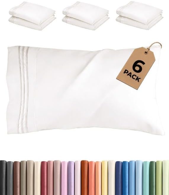 Queen Pillow Cases Set of 6 - Ultra Soft Hotel Quality Pillowcase Covers - Comfy & Wrinkle Free - Shrink, Stain and Fade Resistant - Machine Washable Pillow Protectors - 6 Piece Set - Antique White
