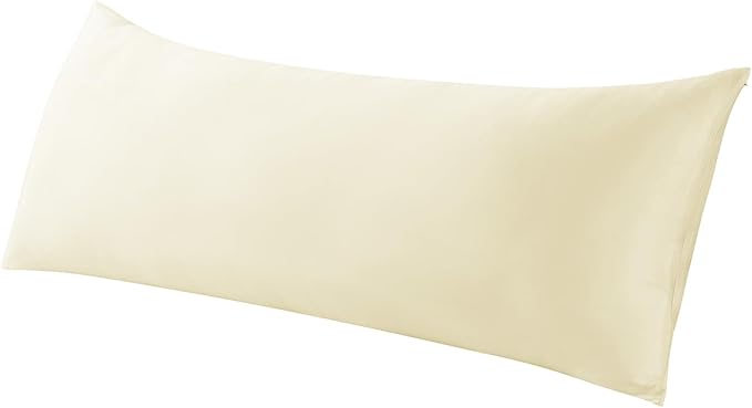 WhatsBedding Body Pillow Cover Cooling Fabric, Long Pillowcase Breathable & Skin-Friendly, Zipper Closure - Beige (20x54 inch)