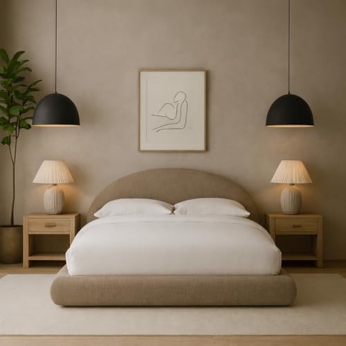 Round Bed – Washable Zip Cover - Upholstered Linen Soft Foam - Modular Minimalist Modern - Half Circle Moon - Sold Sold Separately (Taupe Linen Premium, Queen Base)