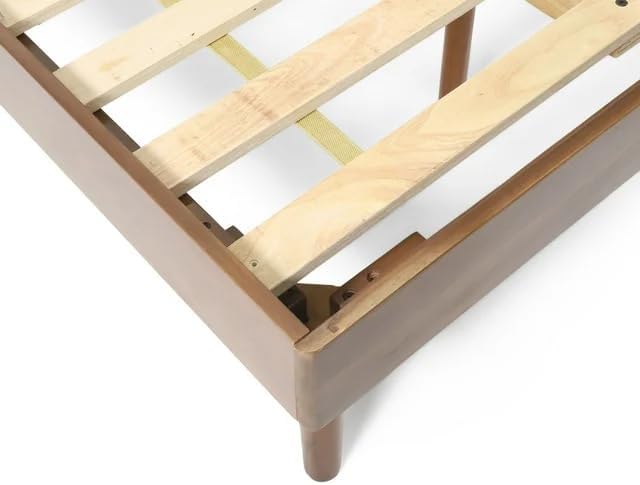 Merax Twin Size Solid Wood Platform Bed, Mid-Century Modern Bed Frame with Splayed Legs, 600 lbs Weight Capacity, No Box Spring Needed, Brown