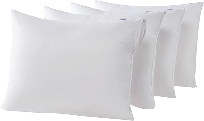 4 Pack Waterproof Down Feather Proof Pillow Protectors with Zipper King Size Set of 4 Poke Proof Bed Pillow Covers
