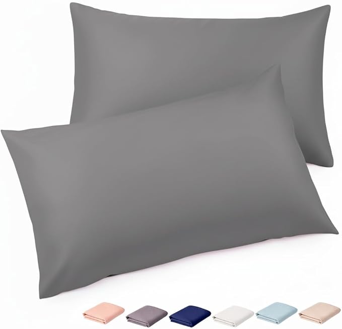 Brushed Microfiber Pillow Cases Standard Size Pillow Case-Envelope Closure Pillowcases Set of 2,Cooling & Moisture Wicking,Wrinkle Resistant Bed Pillowcases 20" X 30"(Queen,Dark Gray)