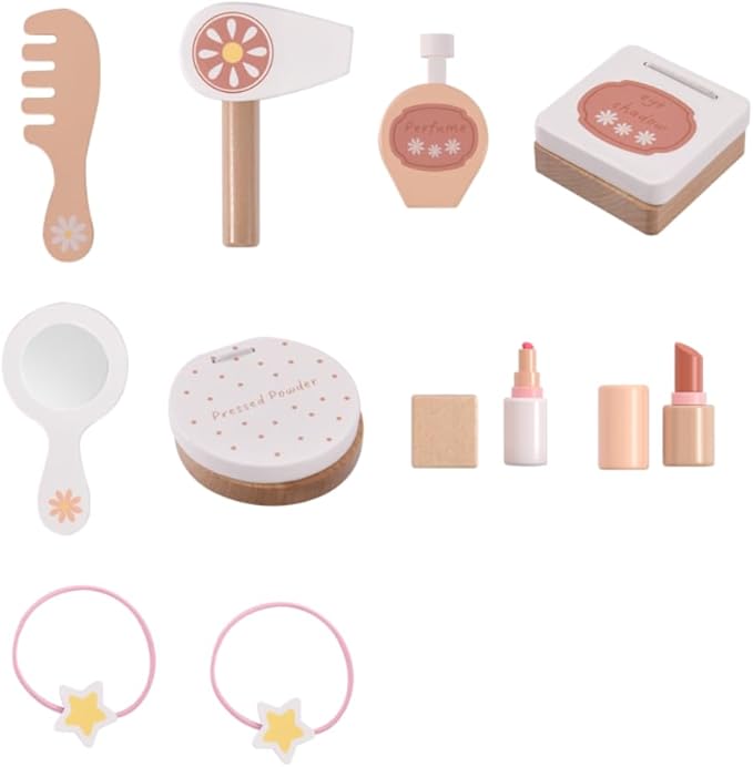 Kids Vanity Set with Lighted Mirror & Pretend Play Accessories, Pink Toddler Makeup Table and Chair Set with Storage Drawer, Princess Dressing Table for Little Girls Ages 3+