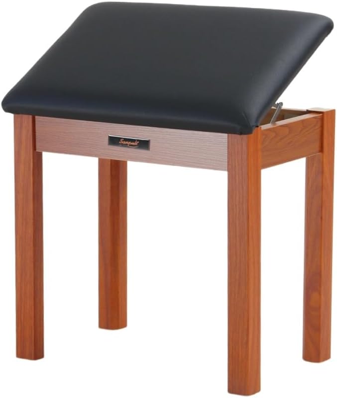 Sanpuli Solid Wood Piano Bench with Storage, Piano Stool and Padded Cushion, Keyboard Bench with Bookcase, Piano Chair and Piano Seat with High-Density Sponges.
