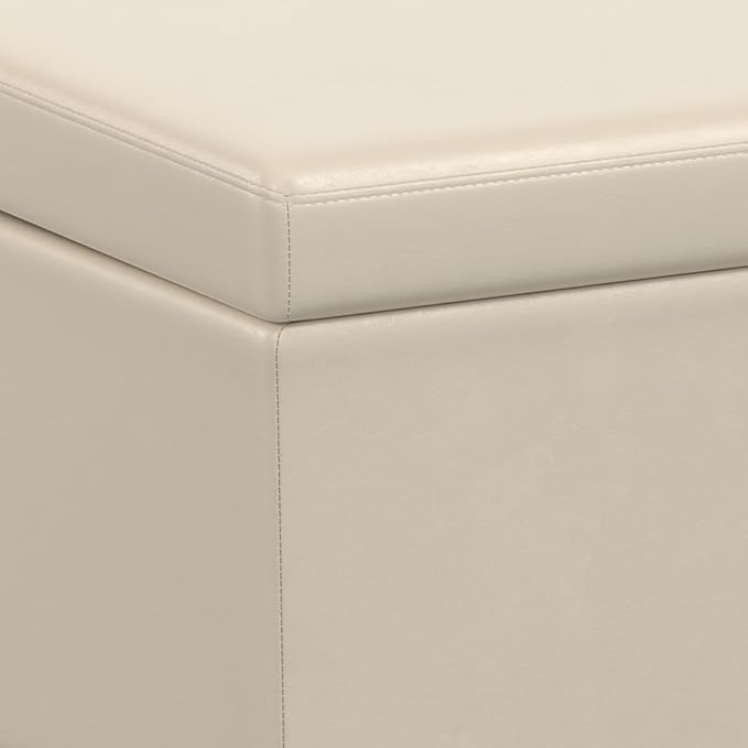 SIMPLIHOME Avalon Extra Large Storage Ottoman Bench - 54 inch Wide Upholstered Vegan Leather Rectangular Lift-Top Ottoman in Satin Cream, Contemporary Bench for Living Room with Hidden Storage