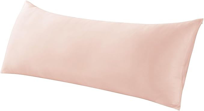 WhatsBedding Body Pillow Cover Cooling Fabric, Long Pillowcase Breathable & Skin-Friendly, Zipper Closure - Pink (20x54 inch)