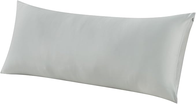 WhatsBedding Body Pillow Cover Cooling Fabric, Long Pillowcase Breathable & Skin-Friendly, Zipper Closure - Light Grey (20x54 inch)