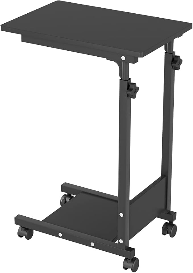 TigerDad Adjustable Height C Table Sofa Side Bedside Table with Wheels, Hospital Bed Table Rolling Tray with Storage, Mobile Computer Desk Laptop Table for Home Use