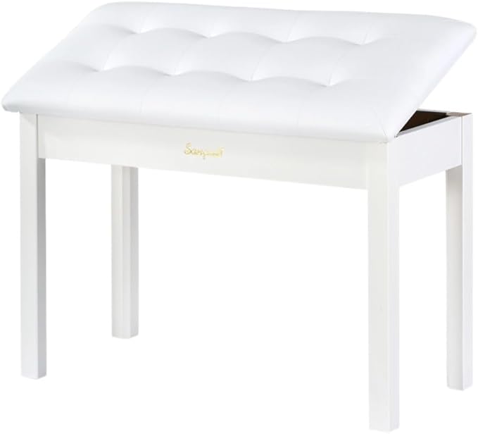 Sanpuli Solid Wood Duet Piano Bench with Storage, Piano Stool and Padded Cushion, Keyboard Bench with Bookcase, Piano Chair and Piano Seat with High-Density Sponges.