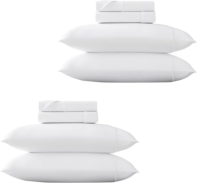THREAD SPREAD 100% Egyptian Cotton King Size Sheet Set Pack of 2 - Luxury 1500 Series Egyptian Cotton Sheets King Size (Pack of 2, White), Silky Soft, Sateen Weave, Cooling, 17" Deep Pocket Bed Set