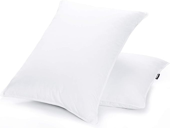 JA COMFORTS Duck Feather Down Bed Pillows for Sleeping(2 Packs)-Standard/Queen,High Filling Weight,600 Thread Count,Double-Layer Downproof Fabric Design,10% Duck Down,Cotton Cover,White