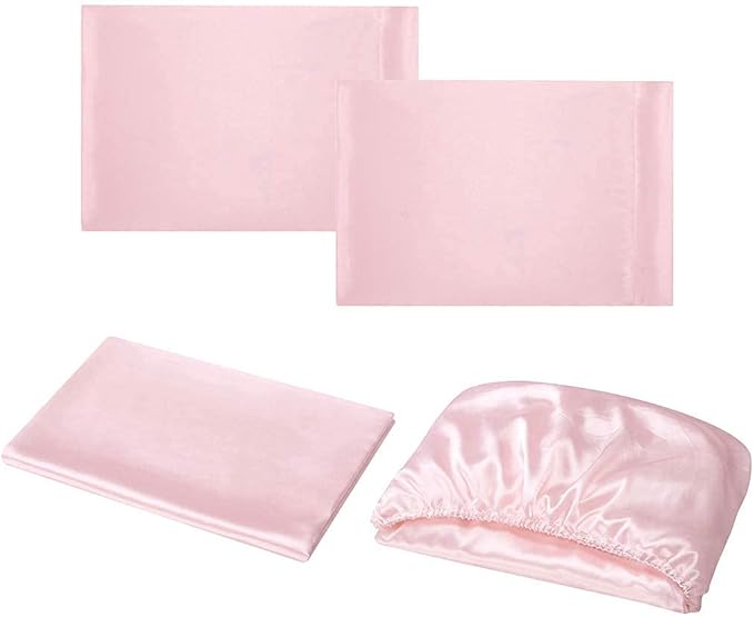 Homiest 4pcs Satin Sheets Set Luxury Silky Satin Bedding Set with Deep Pocket, 1 Fitted Sheet + 1 Flat Sheet + 2 Pillowcases (Cal King Size, Blush Pink)