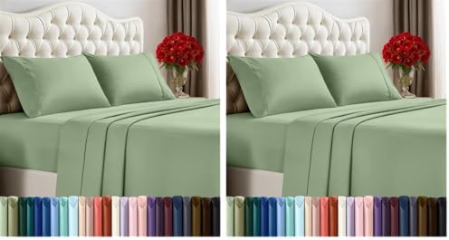 Utopia Bedding Full Sheet Set – 4 Piece Bed Sheets for Full Size Bed, Soft and Breathable Microfiber, Includes 1 Fitted Sheet, 1 Flat Sheet and 2 Pillowcases (Sage) (Pack of 2)