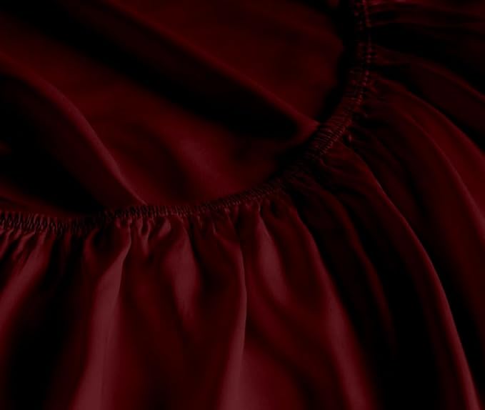 Rajlinen Top Split Head King Sheet Set for Adjustable Beds, Split King Flex Head Sheets, 34 Top Split, 100% Cotton, 16 Deep Pocket, Burgundy Solid