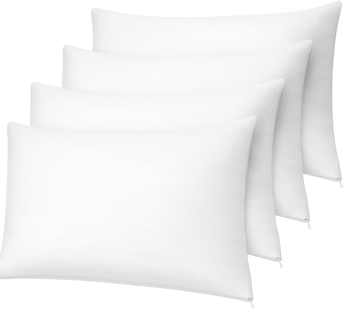 4-Pack Zippered Pillow Protectors – Standard Size 20x26, Soft Quiet Polyester Covers, White – Dependable Industries Inc. Essentials
