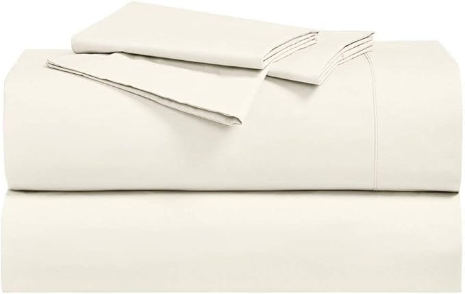 Royal Hotel Bedding Abripedic Crispy Percale Sheets, 300-Thread-Count, 5PC Solid Sheet Set, 100% Cotton, Up to 18 Inch Deep Pocket, Split-King, Ivory