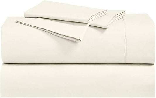 Royal Hotel Bedding Abripedic Crispy Percale Sheets, 300-Thread-Count, 4PC Solid Sheet Set, 100% Cotton, Super Deep Pocket, King, Ivory