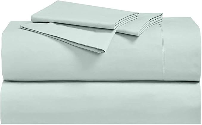 Royal Hotel Bedding Abripedic Crispy Percale Sheets, 300-Thread-Count, 5PC Solid Sheet Set, 100% Cotton, Up to 18 Inch Deep Pocket, Split-King, Sea