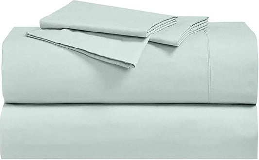 Royal Hotel Bedding Abripedic Crispy Percale Sheets, 300-Thread-Count, 5PC Solid Sheet Set, 100% Cotton, Up to 18 Inch Deep Pocket, Split-King, Sea