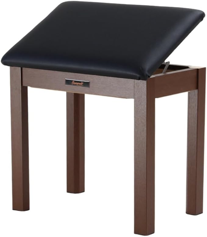 Sanpuli Solid Wood Piano Bench with Storage, Piano Stool and Padded Cushion, Keyboard Bench with Bookcase, Piano Chair and Piano Seat with High-Density Sponges.