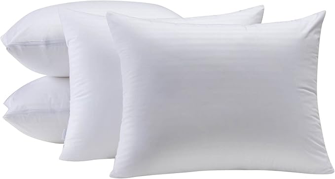 Kingnex 4 Pack Waterproof Feather Proof Pillow Protectors with Zipper on Long Side Queen Size Set of 4 Down Proof Striped Bed Pillow Covers