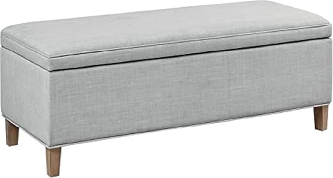 Martha Stewart Caymus Rectangular Storage Ottoman Bench, Upholstered Textured Fabric, Soft Hinge, Pipped Edges with Solid Wood Legs, Accent Furniture for Bedroom Décor, Easy to Assemble - Light Grey