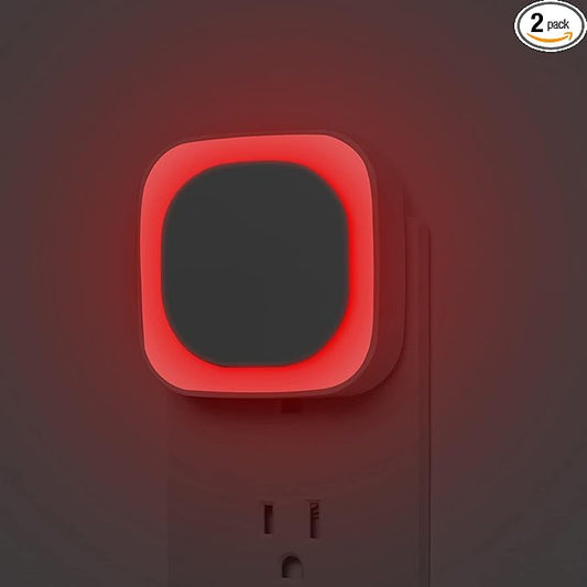 YUNLEX 2 Pack Red Night Light with Dusk to Dawn Sensor, Eye-Care Reflected Glow, 0% Blue Light True Red LED, 3-Level Brightness, Auto On/Off, Plug-in Nightlight for Sleep, Kids, Bedroom, Bathroom