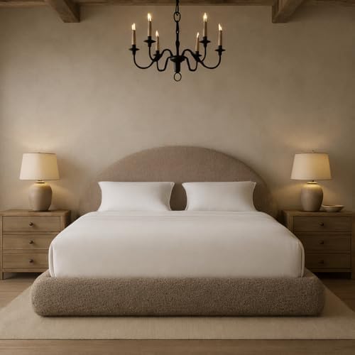 Round Bed – Washable Zip Cover - Upholstered Linen Soft Foam - Modular Minimalist Modern - Half Circle Moon - Sold Sold Separately (Taupe Boucle, Queen Base)