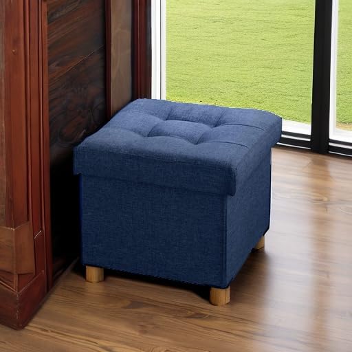 BRIAN & DANY Ottoman with Storage, Square Small Storage Ottoman Foot Rest with Legs, Ottomans Foot Stool for Dorm, Living Room, Entryway 14.8"x14.8"x17.8" (Blue)